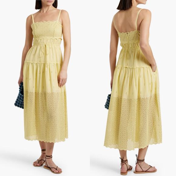 NWT Ulla Johnson Isadore Midi Dress Yellow Eyelet Preppy Beach Party Size 2 - Picture 15 of 16